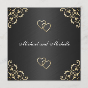 Convites Casamento Preto com Recortes de Metal Dourado