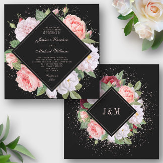 Convites Casamento Preto Cor-de-Rosa Cor-de-Rosa Branco Ele