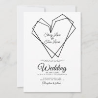 Casamento Preto Corações Duplos Geométricos Modern