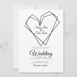 Convites Casamento Preto Corações Duplos Geométricos Modern