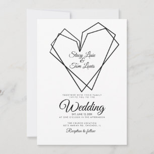 Convites Casamento Preto Corações Duplos Geométricos Modern