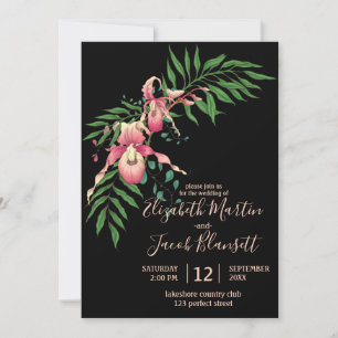 Convites Casamento Preto da Orquídea Cinzenta Rosa