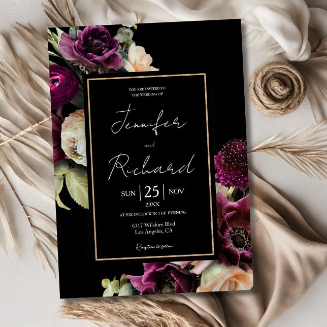 Convites Casamento Preto de Bloom Bloom Puro Escuro e Moody (Criador carregado)