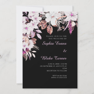 Convites Casamento Preto de Outono Branco e Rosa