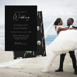 Convites Casamento Preto de Palmeira Tropical 