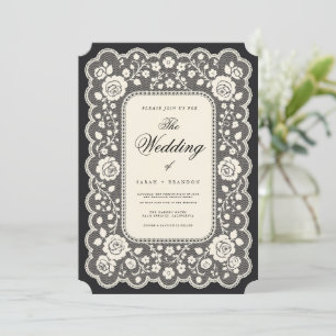 Convites Casamento Preto de Renda de Papel Antigo
