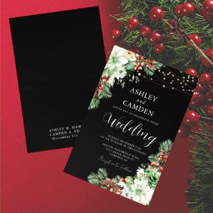 Convites Casamento Preto de Sempre-Verde de Inverno e Bagas