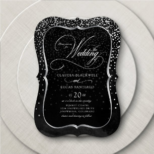 Convites Casamento Preto de Silver Foil Confetti