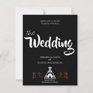 Convites Casamento Preto de Tipi Kokopelli Nativo Americano