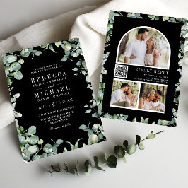 Convites Casamento Preto do Código QR do Eucalyptus Foto Mo