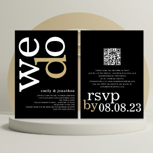 Convites Casamento Preto Dourado Branco com Código QR da Ti