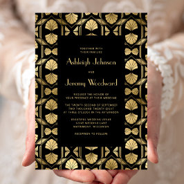 Convites Casamento Preto Dourado Deco Ventoinha Padrão Vint