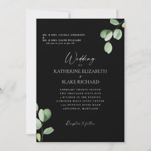Convites Casamento Preto e Branco Ambos os Pais Eucalipto