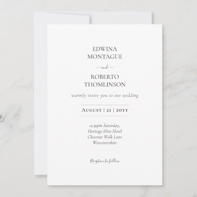 Convites Casamento Preto e Branco Clássico Minimalista Heri (Frente)
