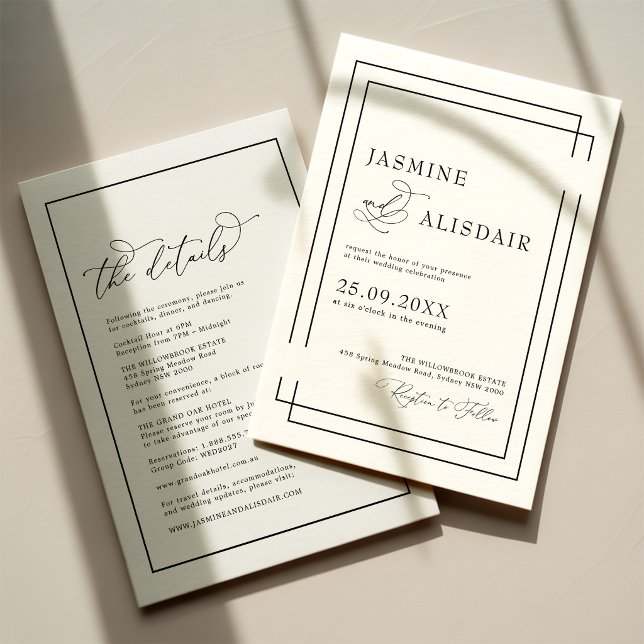 Convites Casamento Preto e Branco Clássico Moderno (Criador carregado)