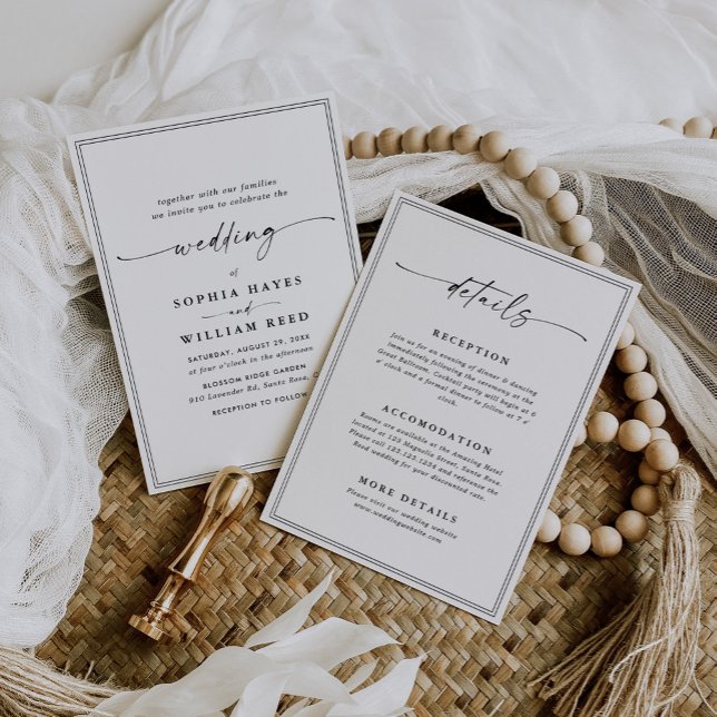 Convites Casamento preto e branco clássico multifuncional s (Criador carregado)