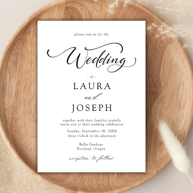 Convites Casamento preto e branco clássico simples (Criador carregado)