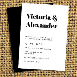 Convites Casamento preto e branco clássico simples