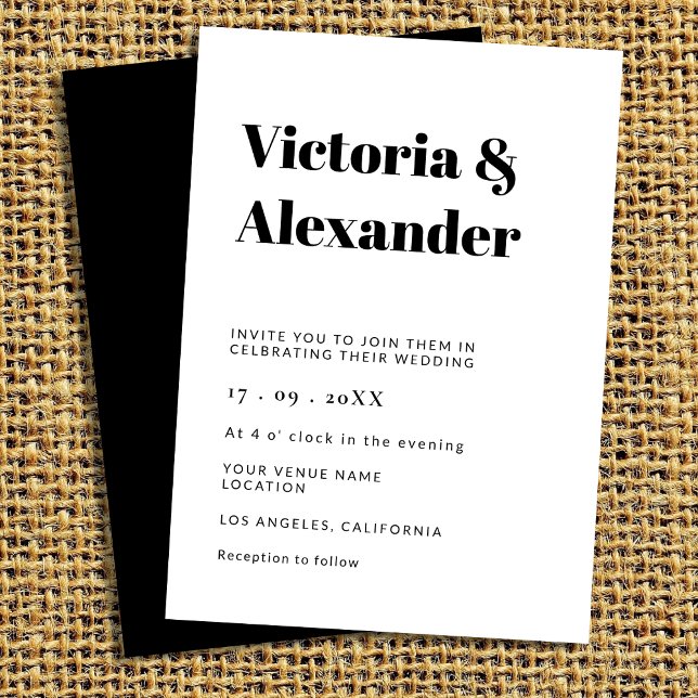 Convites Casamento preto e branco clássico simples (Criador carregado)