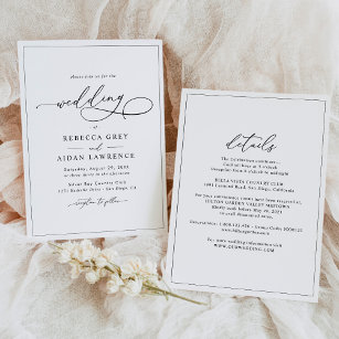 Convites Casamento preto e branco clássico simples e multif