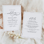 Convites Casamento preto e branco clássico simples e multif<br><div class="desc">Este elegante Convite de Casamento apresenta um texto de caligrafia de script abrangente,  emparelhado com um serifa clássico e um sans moderno a preto,  e fosco verde de novo com um padrão de arte de linha floral e um monograma personalizável. Itens correspondentes disponíveis.</div>