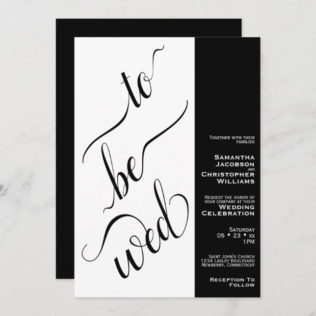 Convites Casamento Preto e Branco com 2 Pane Mínimo (Frente/Verso)