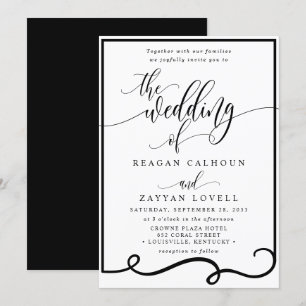 Convites Casamento Preto e Branco com Caligrafia Chic