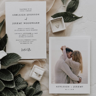 Convites Casamento preto-e-branco com fotografia Elegante s