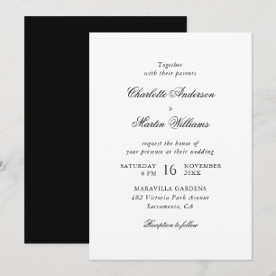 Convites Casamento Preto e Branco com Letra Elegante