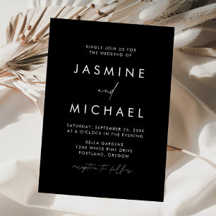 Convites Casamento Preto e Branco com Letra Moderna Minimal