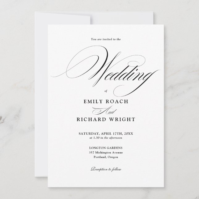 Convites Casamento Preto e Branco com QR Code Moderno e Ele (Frente)