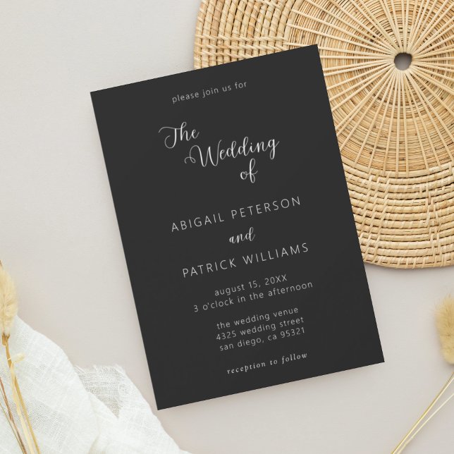 Convites Casamento Preto e Branco com Roteiro Moderno Minim (Criador carregado)