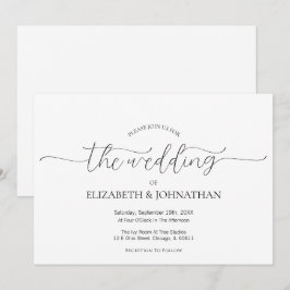 Convites Casamento preto e branco com script mínimo simples