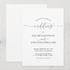 Convites Casamento preto e branco com script mínimo simples