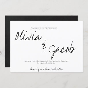 Convites Casamento Preto e Branco com Script Moderno Elegan