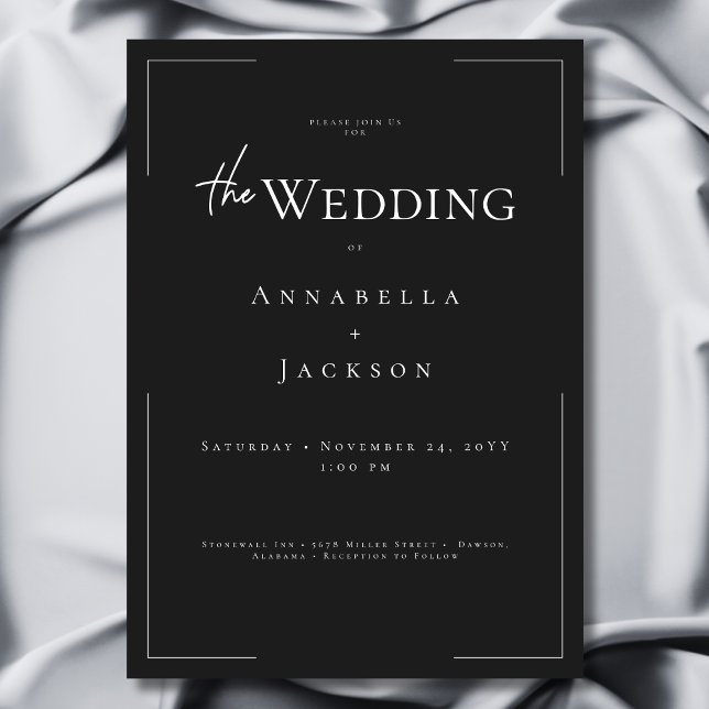 Convites Casamento preto e branco com tipografia mínima (Minimal Typography Black & White Wedding Invitation)