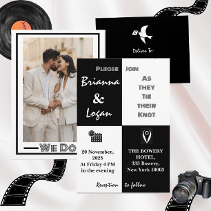Convites Casamento Preto e Branco Contemporâneo de na moda