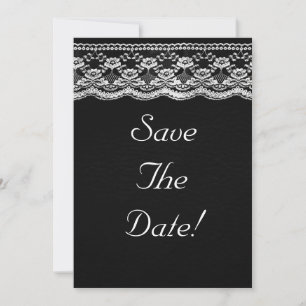 Convites Casamento Preto e Branco Couro e Renda Salve a Dat