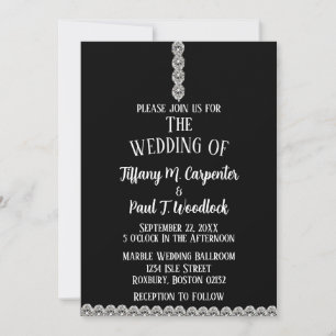 Convites Casamento preto e branco da Corda de Diamante Eleg