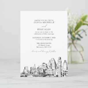 Convites Casamento Preto e Branco da Linha do Skyline Moder