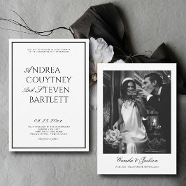 Convites Casamento Preto e Branco de Luxo e Dinheiro Antigo