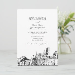 Convites Casamento Preto e Branco de Moderno Denver Skyline
