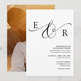 Convites Casamento Preto E Branco de Monograma Elegante