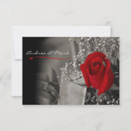 Convites Casamento Preto e Branco de Rosa Vermelha Elegante