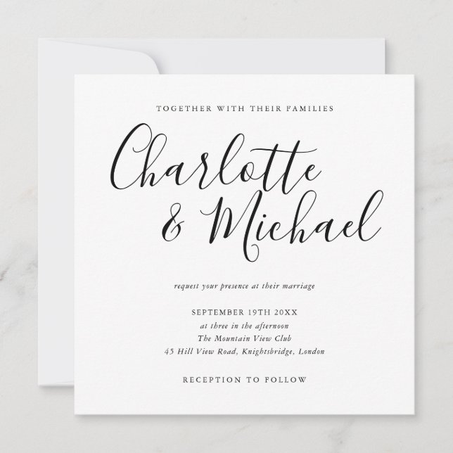 Convites Casamento Preto E Branco De Script De Assinatura E (Frente)