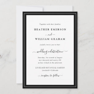 Convites Casamento Preto e Branco de Script Moderno