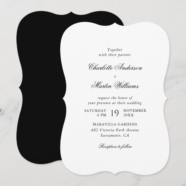 Convites Casamento Preto e Branco Elegante (Frente/Verso)