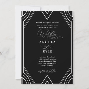 Convites Casamento Preto e Branco Elegante Art Deco