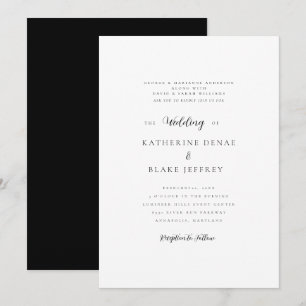 Convites Casamento Preto e Branco Elegante de Ambos os Pais