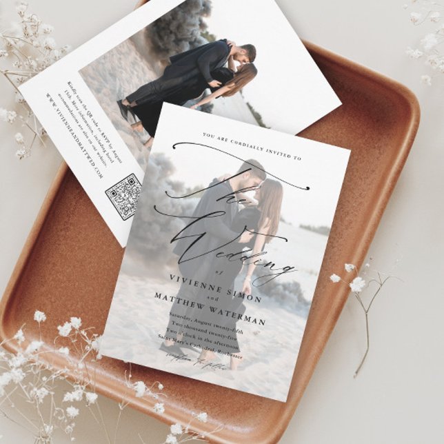 Convites Casamento Preto e Branco Elegante e Simples (Criador carregado)